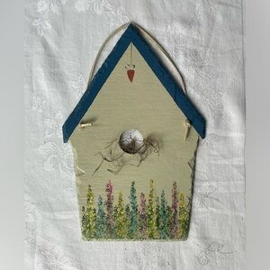 Vintage Slate Birdhouse Wall Hanging Decor Handpainted Flowers Bird Nest 11.5”